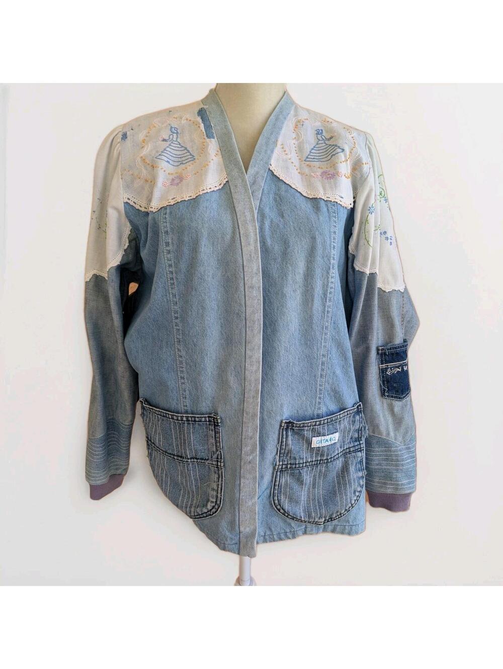 Vintage Gitano Denim Jacket Upcycled Distressed Boho As Is Embroidered